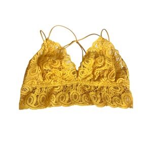 Victoria's Secret PINK Mustard Yellow Lace Bralette Smocked Back Boho Bra XL